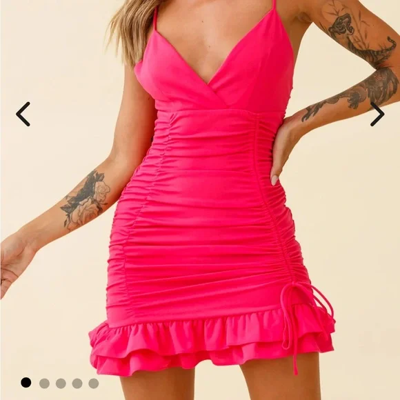 knee length dresses for ladies Rose Garden Floral Applique Bodycon Mini Dress Hot Pink